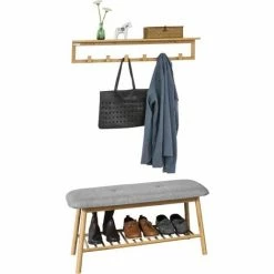 SoBuy Hallway Furniture Set,Shoe Bench Racks And Wall Shelf,FSR24-K-HG+FHK06-N