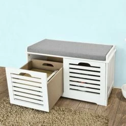 SoBuy Hallway Furniture Set,Shoe Storage Bench And Wall Cabinet Rack, FSR23-K-W+FRG48-W -SOBUY Shop 38154697 4