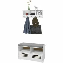 SoBuy Hallway Furniture Set,Shoe Storage Bench And Wall Cabinet Rack,FSR36-K-W+FRG48-W