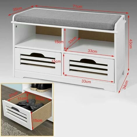 SoBuy Hallway Furniture Set,Shoe Storage Bench And Wall Cabinet Rack,FSR36-K-W+FRG48-W 2 SoBuy Hallway Furniture Set,Shoe Storage Bench And Wall Cabinet Rack,FSR36-K-W+FRG48-W - Image 2