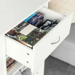 SoBuy Movable Filing Cabinet Printer Stand, Storage Cabinet Cupboard, Side Table End Table,2 Side Shelves, 1 Drawer And 2 Shelves,FSB45-W -SOBUY Shop 40332679 4