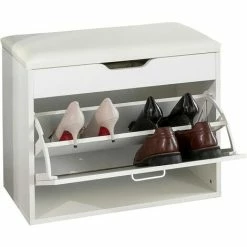SoBuy Shoe Bench Padded Seat & Flip-drawer,Shoe Cabinet,Shoe Rack,FSR95-W