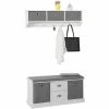 SoBuy Hallway Furniture Set, 3 Baskets Hallway Storage Bench With Wall Storage Cabinet,FSR66-HG+FRG282-W