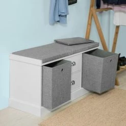 SoBuy Hallway Furniture Set, 3 Baskets Hallway Storage Bench With Wall Storage Cabinet,FSR66-HG+FRG282-W -SOBUY Shop 48410423 4