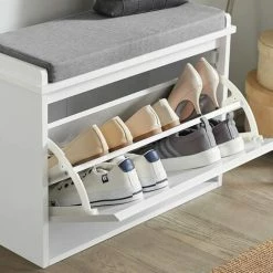SoBuy Hallway Shoe Bench With Seat Cushion And Flip-drawer,FSR98-W -SOBUY Shop 53630414 4