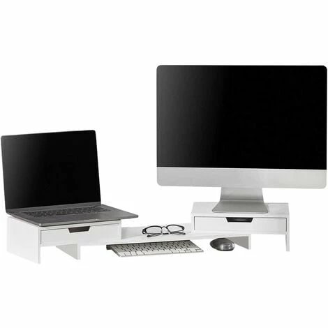 SoBuy 2 Drawers Monitor Stand,Designed For 2 Monitors,BBF04-W 1 SoBuy 2 Drawers Monitor Stand,Designed For 2 Monitors,BBF04-W