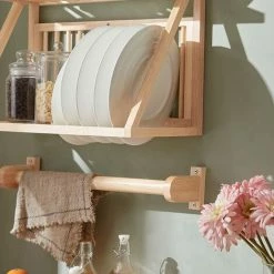 SoBuy Wall Mounted Rubber Wood Kitchen Plate Rack, KCR11-N -SOBUY Shop 55298473 4