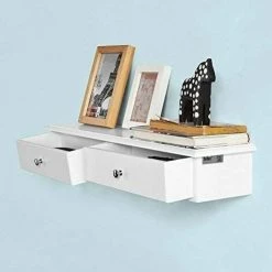 SoBuy Wall Mounted Shelf With 2 Drawers, Storage Unit, White Finish, FRG43-W -SOBUY Shop 5571697 3