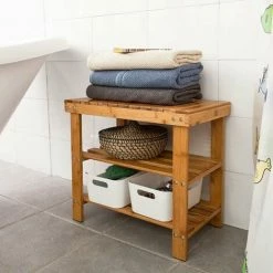 SoBuy Bamboo Shoe Rack With Seat On Top, Bathroom Shelf, L50cm, FSR02-K-N -SOBUY Shop 5571719 3
