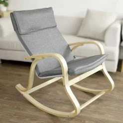 SoBuy Wooden Rocking Chair Reclining Relax Nursing Armchair, FST15-DG ,Grey -SOBUY Shop 5571735 3