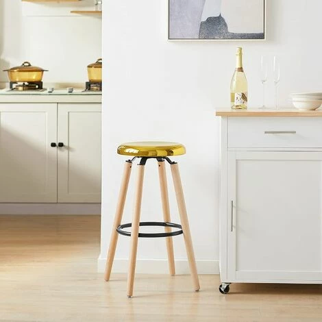 SoBuy Kitchen Breakfast Barstool Bar Stool With Metal Seat & Beech Wood Legs,FST89-G 2 SoBuy Kitchen Breakfast Barstool Bar Stool With Metal Seat & Beech Wood Legs,FST89-G - Image 2