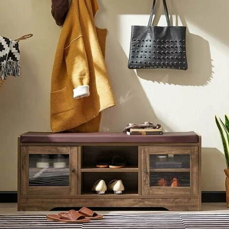 SoBuy Hallway Storage Bench Shoe Bench Shoe Rack Shoe Cabinet With 2 Glass Doors,FSR122-N 2 SoBuy Hallway Storage Bench Shoe Bench Shoe Rack Shoe Cabinet With 2 Glass Doors,FSR122-N - Image 2