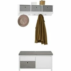 SoBuy Hallway Furniture Set, Storage Bench And Wall Storage Cabinet,FSR101-W+FRG282-W