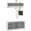 SoBuy Hallway Furniture Set, 3 Baskets Storage Bench And Wall Storage Cabinet,FSR65-DG-FRG282-W