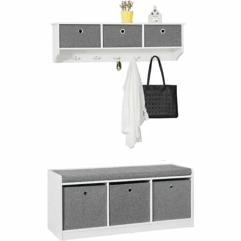 SoBuy Hallway Furniture Set, 3 Baskets Storage Bench And Wall Storage Cabinet,FSR65-DG-FRG282-W 1 SoBuy Hallway Furniture Set, 3 Baskets Storage Bench And Wall Storage Cabinet,FSR65-DG-FRG282-W