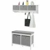 SoBuy Hallway Furniture Set,2 Baskets Shoe Bench Rack And Wall Storage Cabinet,FSR81-HG-FRG282-W