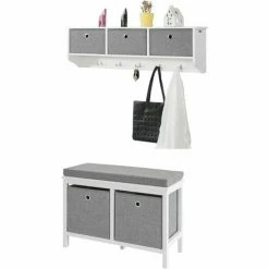 SoBuy Hallway Furniture Set,2 Baskets Shoe Bench Rack And Wall Storage Cabinet,FSR81-HG-FRG282-W