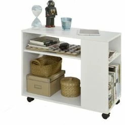 SoBuy Movable Storage Side Table With 2 Tiers Bookcase,FBT34-W