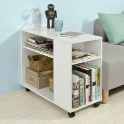SoBuy Movable Storage Side Table With 2 Tiers Bookcase,FBT34-W -SOBUY Shop 5890640 4