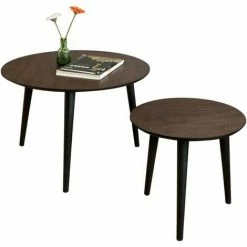 SoBuy Set Of 2,Round Wooden Side Nesting Table,FBT40-BR