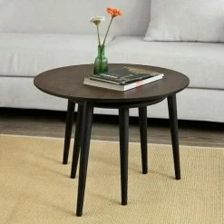SoBuy Set Of 2,Round Wooden Side Nesting Table,FBT40-BR -SOBUY Shop 5890644 5