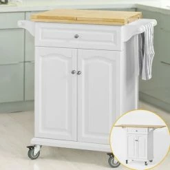 SoBuy Elegant Kitchen Trolley Kitchen Island Kitchen Cabinet With Extendable Worktop,FKW36-WN -SOBUY Shop 5890652 3