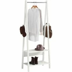 SoBuy White Modern Clothes Rail Stand Rack With Two Storage Shelves, FRG59-W