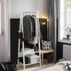 SoBuy White Modern Clothes Rail Stand Rack With Two Storage Shelves, FRG59-W -SOBUY Shop 5890672 3