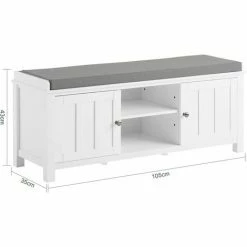 SoBuy Wooden Hallway Shoe Storage Bench, White, FSR35-W -SOBUY Shop 5890678 3