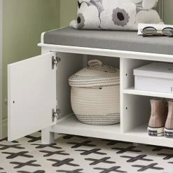 SoBuy Wooden Hallway Shoe Storage Bench, White, FSR35-W -SOBUY Shop 5890678 4
