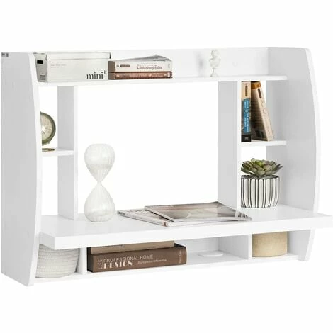 SoBuy Home Office Wall-mounted Table Desk With Shelves,White,FWT18-W 1 SoBuy Home Office Wall-mounted Table Desk With Shelves,White,FWT18-W