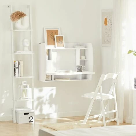 SoBuy Home Office Wall-mounted Table Desk With Shelves,White,FWT18-W 2 SoBuy Home Office Wall-mounted Table Desk With Shelves,White,FWT18-W - Image 2