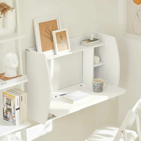 SoBuy Home Office Wall-mounted Table Desk With Shelves,White,FWT18-W 4 SoBuy Home Office Wall-mounted Table Desk With Shelves,White,FWT18-W - Image 4