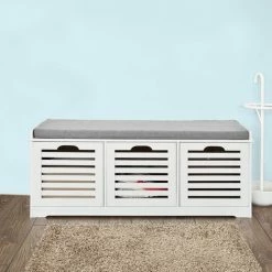 SoBuy Shoe Storage Bench With Drawers & Cushion,FSR23-W -SOBUY Shop 6033766 3