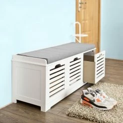 SoBuy Shoe Storage Bench With Drawers & Cushion,FSR23-W -SOBUY Shop 6033766 4