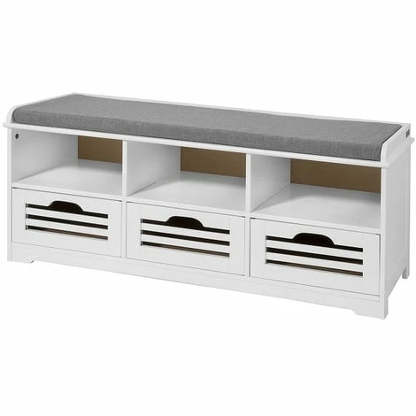 SoBuy Shoe Storage Bench With 3 Drawers, 3 Storage Cubes & Seat Cushion, FSR36-W 1 SoBuy Shoe Storage Bench With 3 Drawers, 3 Storage Cubes & Seat Cushion, FSR36-W