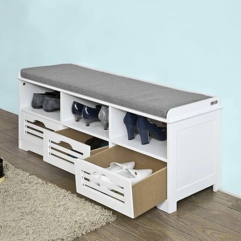 SoBuy Shoe Storage Bench With 3 Drawers, 3 Storage Cubes & Seat Cushion, FSR36-W 3 SoBuy Shoe Storage Bench With 3 Drawers, 3 Storage Cubes & Seat Cushion, FSR36-W - Image 3