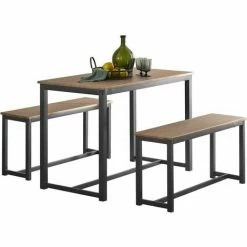SoBuy Modern Industrial Design Dining Set - Dining Table And 2 Benches ,OGT25-N