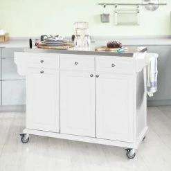SoBuy Luxury Kitchen Storage Island With Stainless Steel Worktop,White,FKW33-W -SOBUY Shop 6102141 3