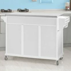 SoBuy Luxury Kitchen Storage Island With Stainless Steel Worktop,White,FKW33-W -SOBUY Shop 6102141 4