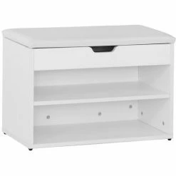 SoBuy White 2 Tiers Shoe Storage Bench With Padded Seat,FSR25-W