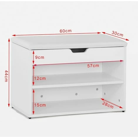 SoBuy White 2 Tiers Shoe Storage Bench With Padded Seat,FSR25-W 2 SoBuy White 2 Tiers Shoe Storage Bench With Padded Seat,FSR25-W - Image 2