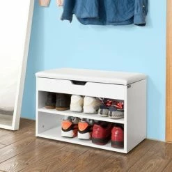 SoBuy White 2 Tiers Shoe Storage Bench With Padded Seat,FSR25-W 7 SoBuy White 2 Tiers Shoe Storage Bench With Padded Seat,FSR25-W -SOBUY Shop 6102145 3