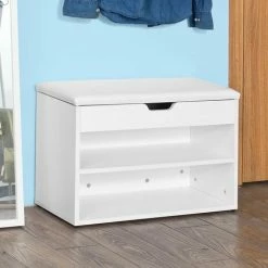 SoBuy White 2 Tiers Shoe Storage Bench With Padded Seat,FSR25-W 9 SoBuy White 2 Tiers Shoe Storage Bench With Padded Seat,FSR25-W -SOBUY Shop 6102145 5