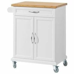 SoBuy Kitchen Storage Trolley Cart With Bamboo Top,FKW13-WN