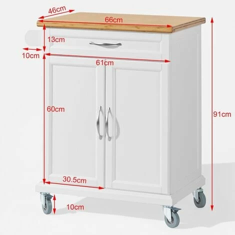 SoBuy Kitchen Storage Trolley Cart With Bamboo Top,FKW13-WN 2 SoBuy Kitchen Storage Trolley Cart With Bamboo Top,FKW13-WN - Image 2