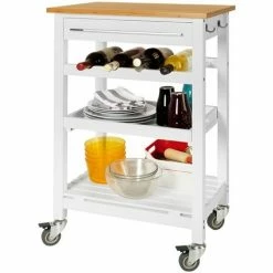 SoBuy Kitchen Trolley Cart With Bamboo Top, FKW16-WN + Free Chopping Block