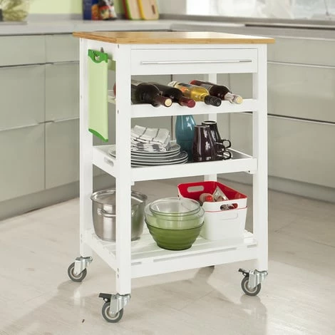 SoBuy Kitchen Trolley Cart With Bamboo Top, FKW16-WN + Free Chopping Block 3 SoBuy Kitchen Trolley Cart With Bamboo Top, FKW16-WN + Free Chopping Block - Image 3