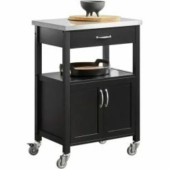 SoBuy Kitchen Serving Trolley Storage Cabinet Cupboard With Stainless Steel Top, FKW22-SCH