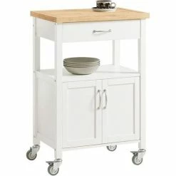 SoBuy Kitchen Trolley Cart With Doors & Storage Cabinet, White,FKW22-WN
